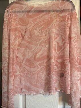 Sheer Pink Swirl Long-Sleeve Blouse